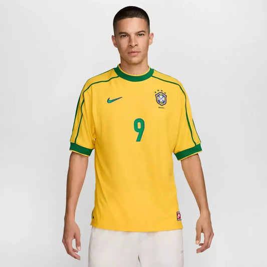 Brazil Home 1998 Jersey Soccer [ RONALDO #9 ] - Retro Version