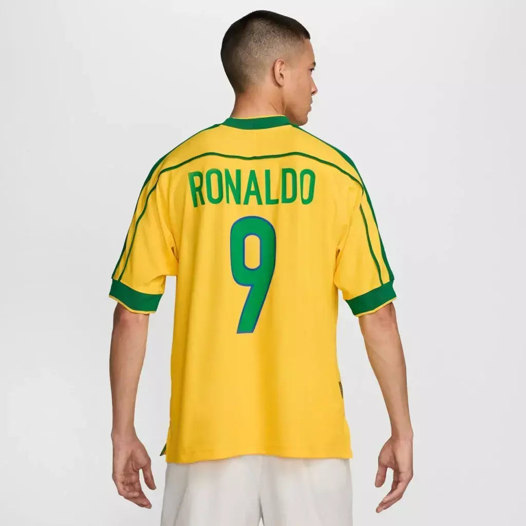 Brazil Home 1998 Jersey Soccer [ RONALDO #9 ] - Retro Version