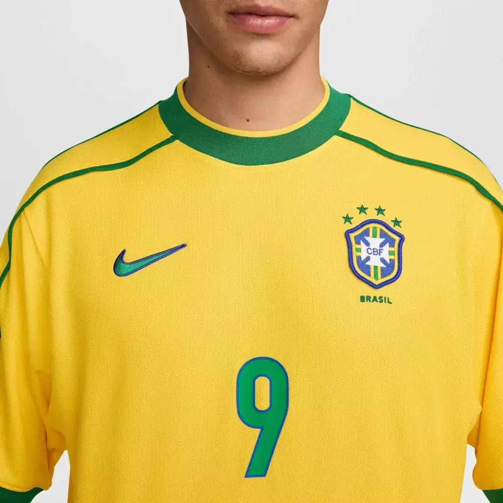 Brazil Home 1998 Jersey Soccer [ RONALDO #9 ] - Retro Version