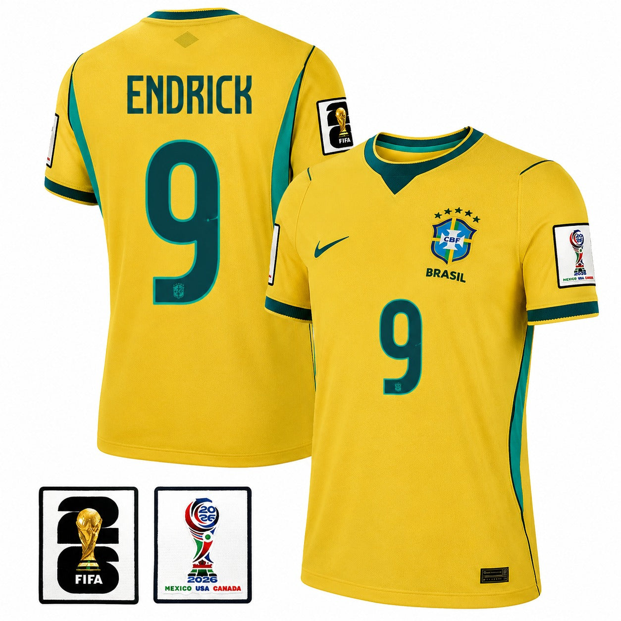 Brazil 2026 I Home Jersey Soccer Women #9 ENDRICK - Patch Fifa World Cup 2026