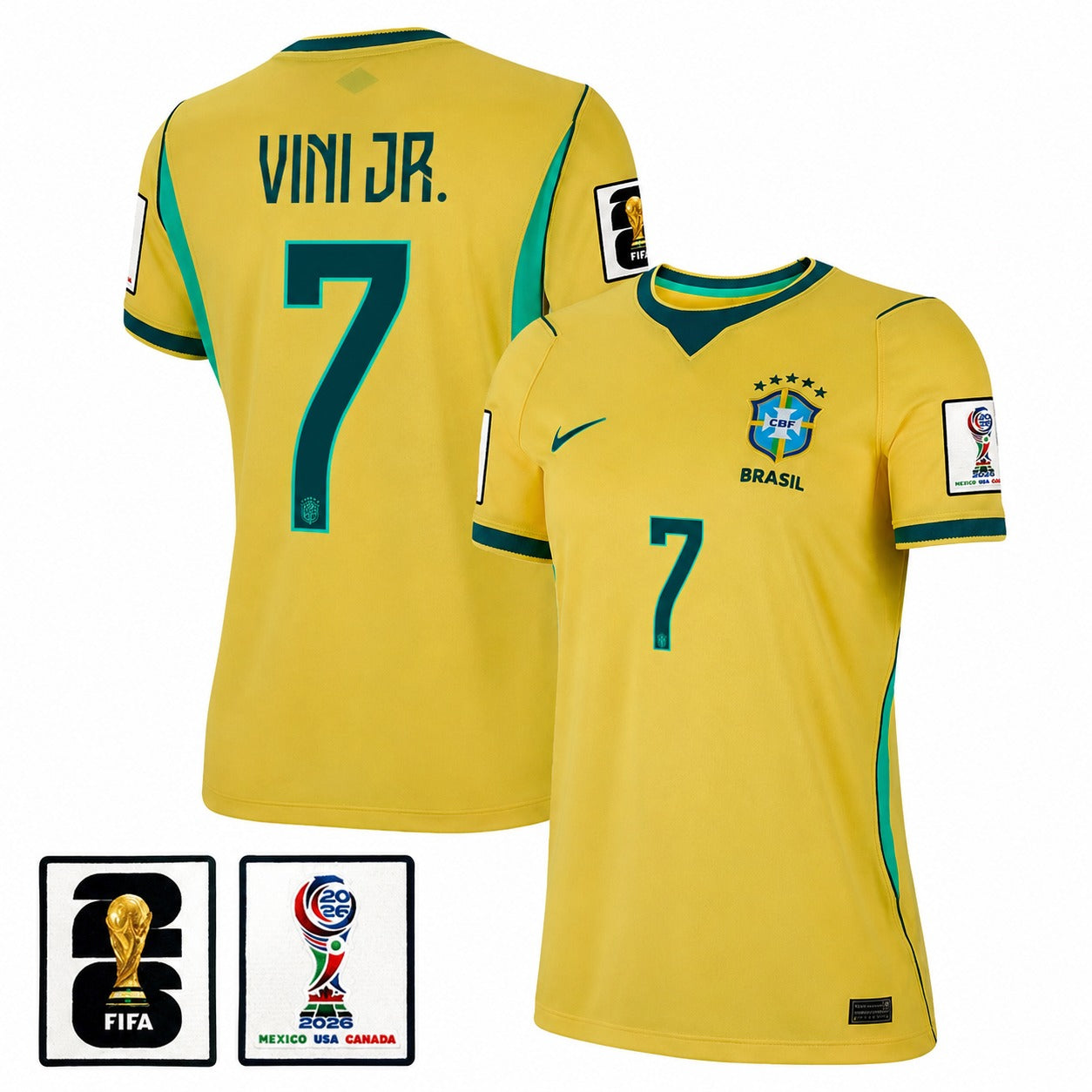 Brazil 2026 I Home Jersey Soccer Women #7 VINI JR. - Patch Fifa World Cup 2026
