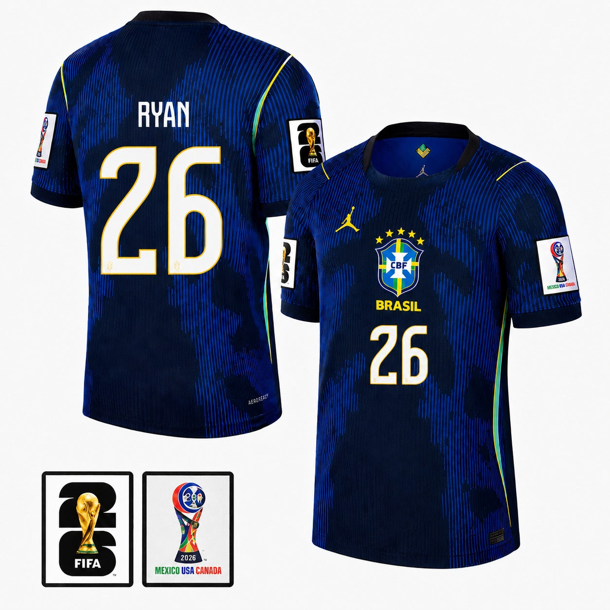 Brazil 2026 II Away Jersey Soccer #26 RAYAN - Patch Fifa World Cup 2026