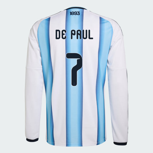 Argentina 2026 Home De Paul #7 Long Sleeve - WORLD CUP 2026
