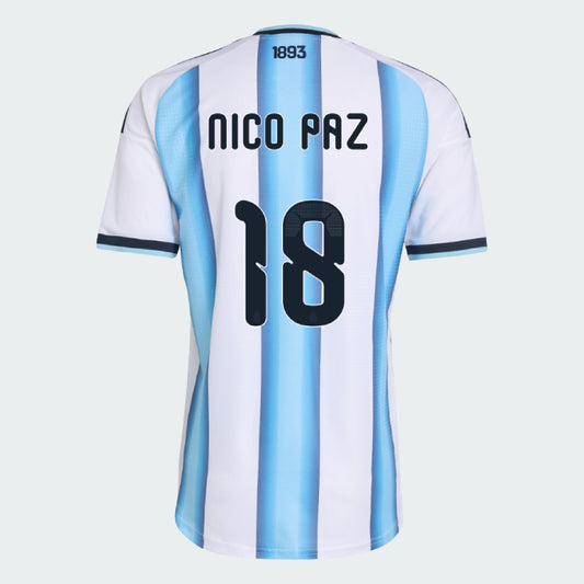 Argentina 2026 I Home Jersey Soccer Player NICO PAZ #18 - World Cup 2026