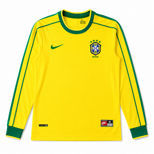 Brazil Home 1998 Long Sleeve Jersey Soccer - Retro Version