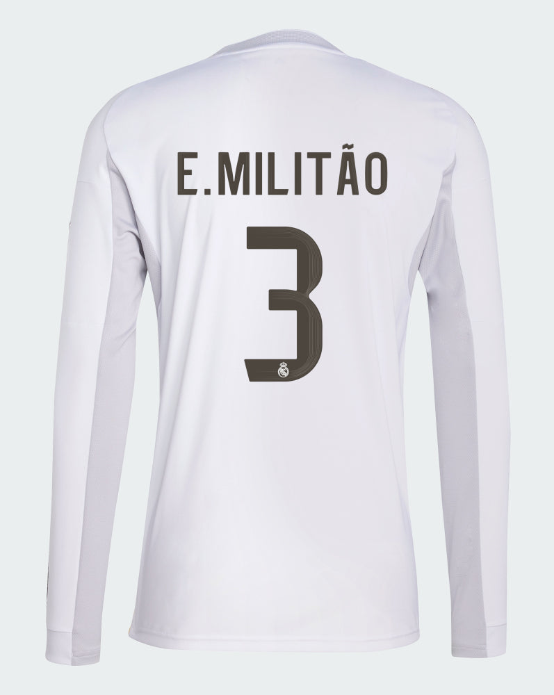 Real Madrid Home E. Militão 3 Long Sleeve Jersey 25-26