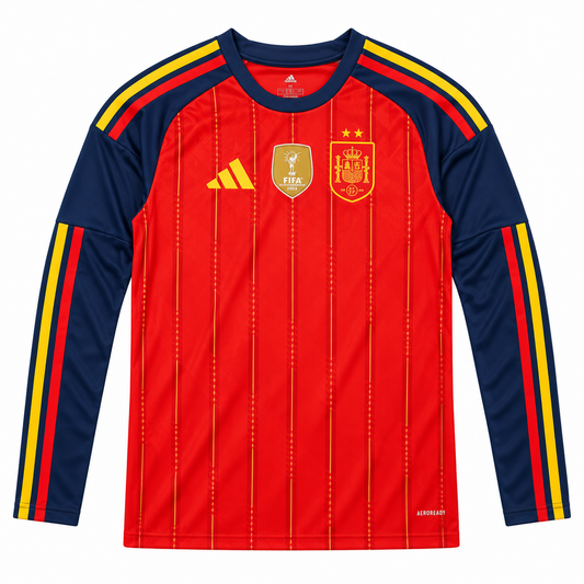 Spain Home Jersey Long Sleeve 2 Stars Champions 26-27