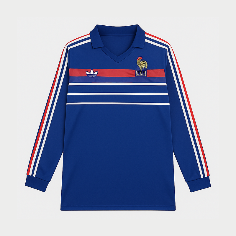 France Home Long Sleeve Retro Jersey 1984-86