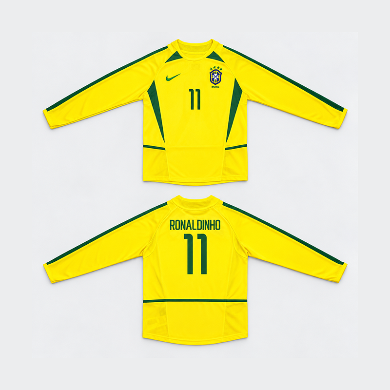 Brazil Home Retro Long Sleeve Kids Kit 2002