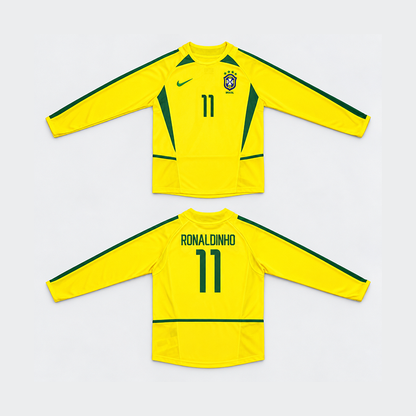 Brazil Home Retro Long Sleeve Kids Kit 2002
