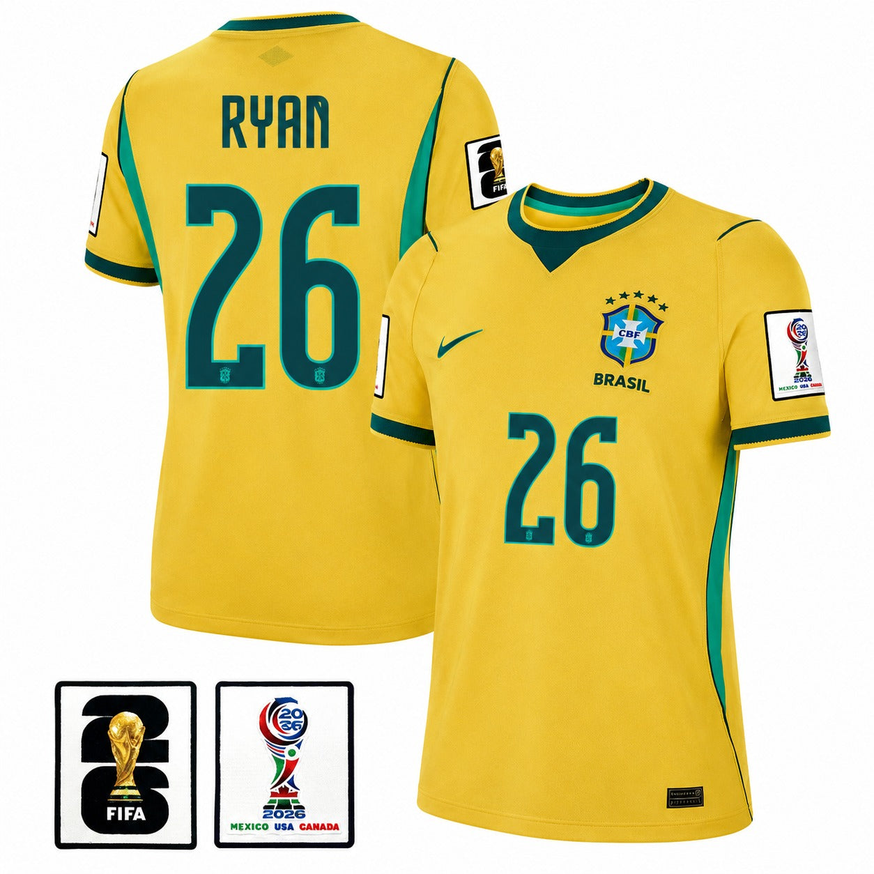 Brazil 2026 I Home Jersey Soccer Women #26 RAYAN - Patch Fifa World Cup 2026