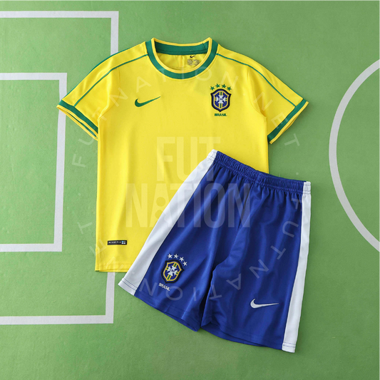 Brazil Retro Home 1998 Soccer - Kit Kids